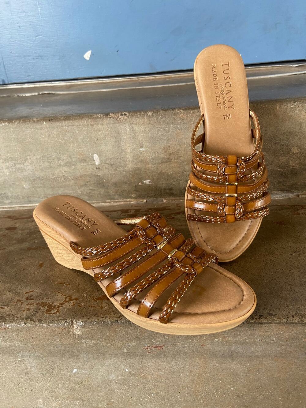 Tuscany by Easy Street lightweight woven strap wedge slide sandals